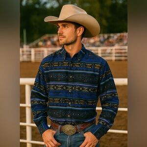 Vintage Saturdays Western Cotton Brush Propper Long Sleeve Shirt Men Medium NWT